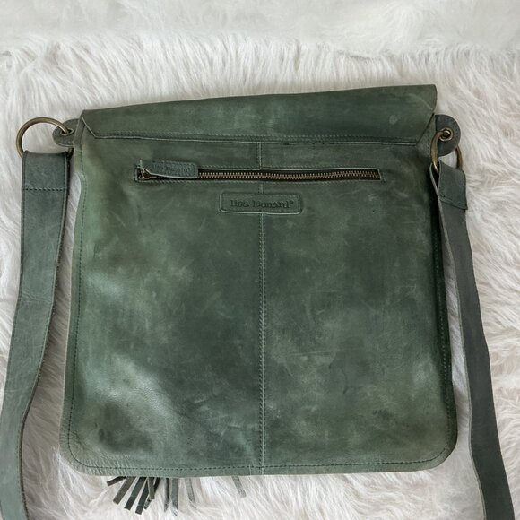 Lisa Leonard Green Leather Tassel Fringe Your Heart In Mine Crossbody Boho Bag - Picture 4 of 7